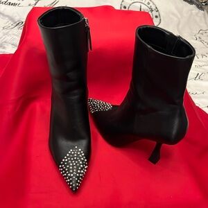 Zara Black Studded Toe Ankle Boots